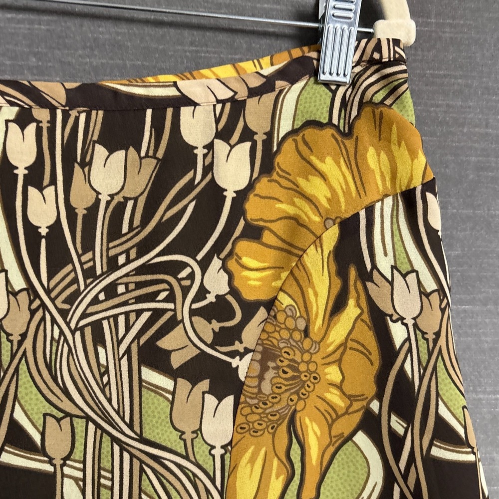 Vintage Loft Skirt 8 Yellow Green Brown A Line Poppy Floral Retro 70s y2k Flowy - Picture 2 of 10